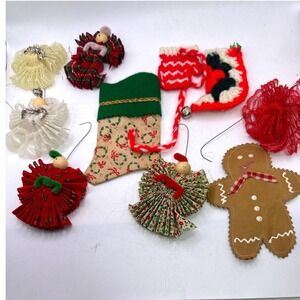 Vintage Handmade Christmas Ornaments Lot Fabric Angels Gingerbread Stocking Knit